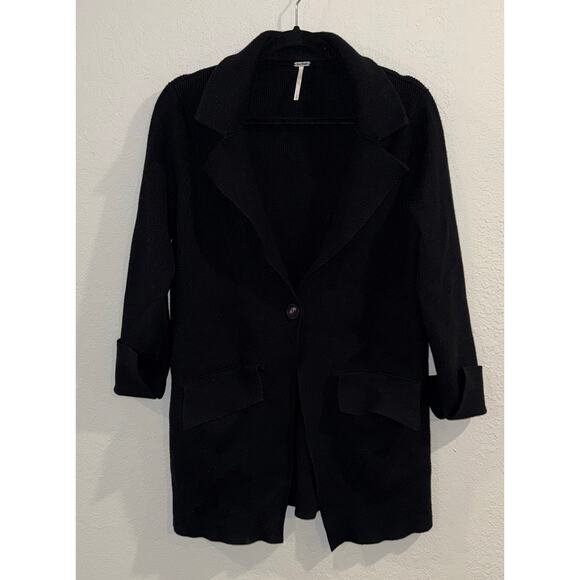 Free People Black Single Button Ribbed Sweater Blazer S - Picture 2 of 7